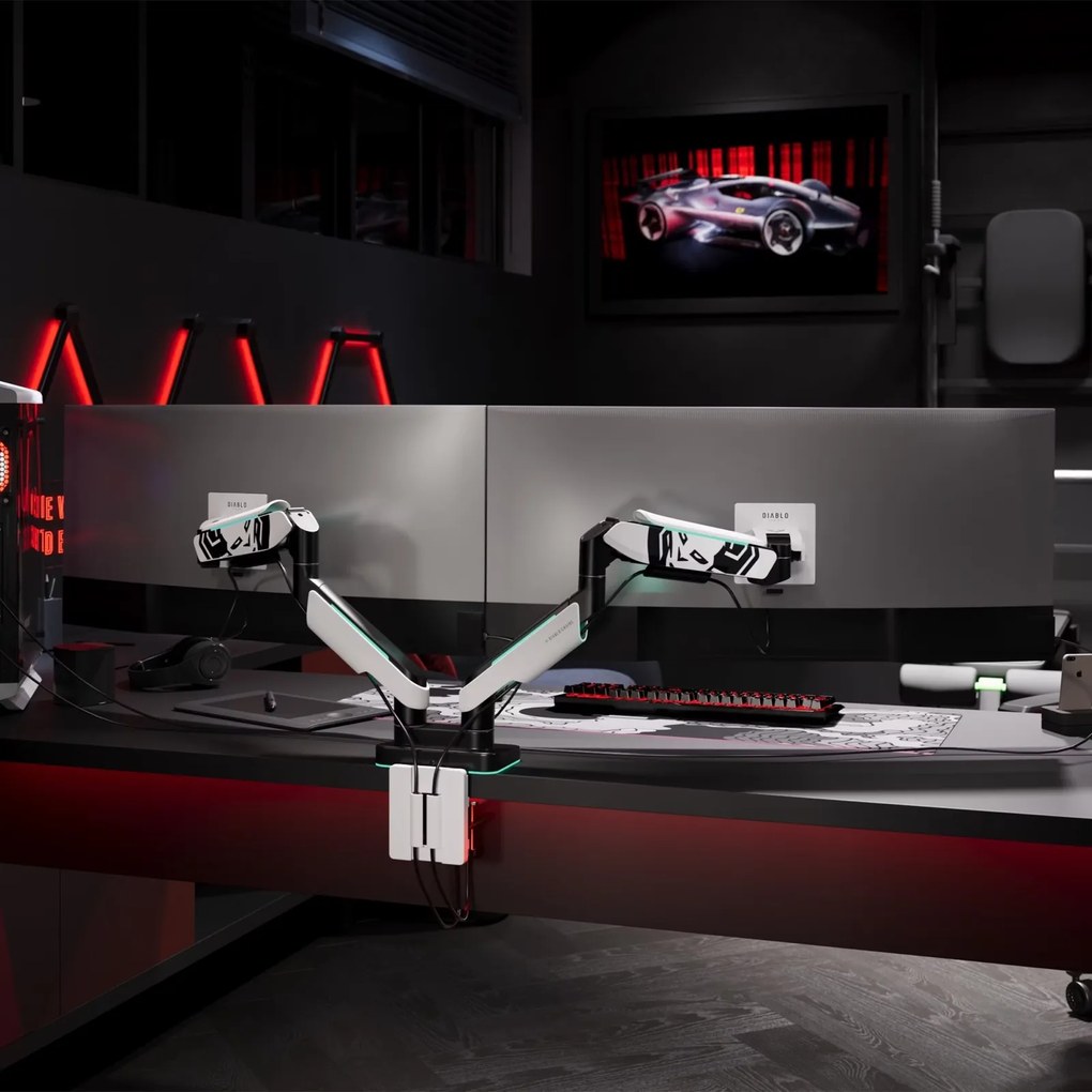 Uchwyt regulowany na 2 monitory 35 cali RGB Diablo X-Arm Dual, biało-czarny