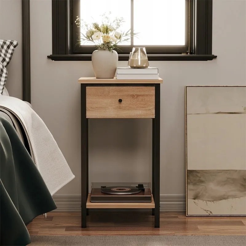 Stolik nocny komoda szafka szufladą półką jasny brąz industrialny loft 51cm