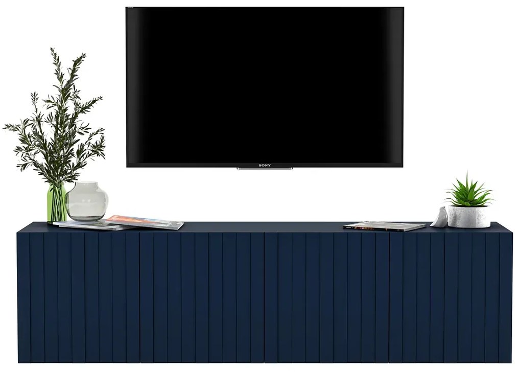 Granatowa wisząca szafka na TV z lamelami - Filo 6X