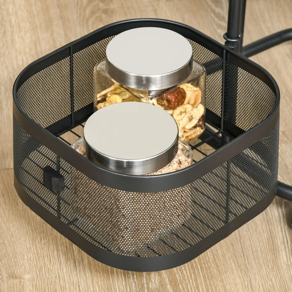 HOMCOM Wózek kuchenny z 4 poziomami, kosze z siatki, górna półka, obrotowe kółka, czarny | Aosom PL