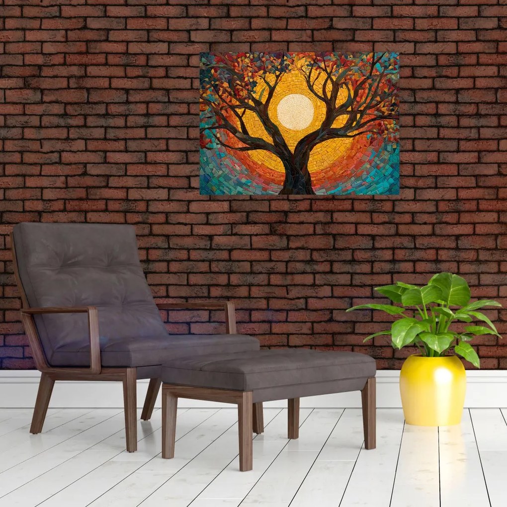 Obraz na szkle - Słońce w koronie drzewa życia (70x50 cm)