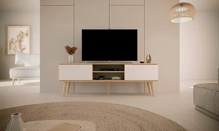Skandynawska szafka pod telewizor dąb artisan + biały - Dubby 5X 160 cm