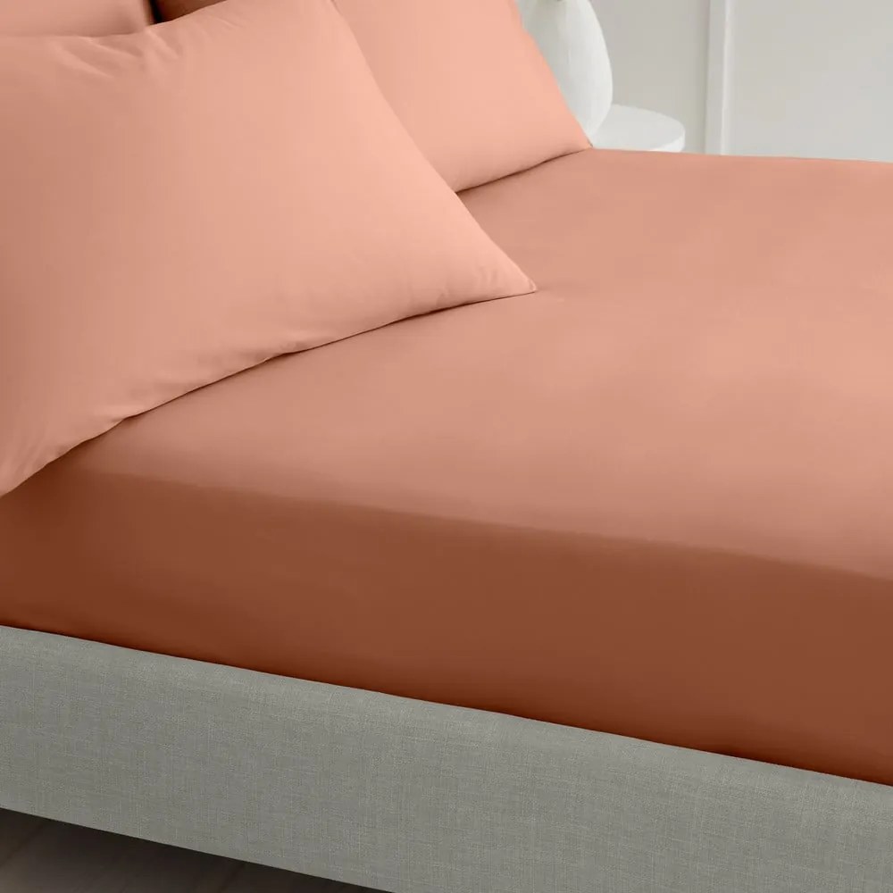 Prześcieradło z perkalu bawełnianego z gumką w kolorze terakoty 185x200 cm Cotton Percale – Bianca