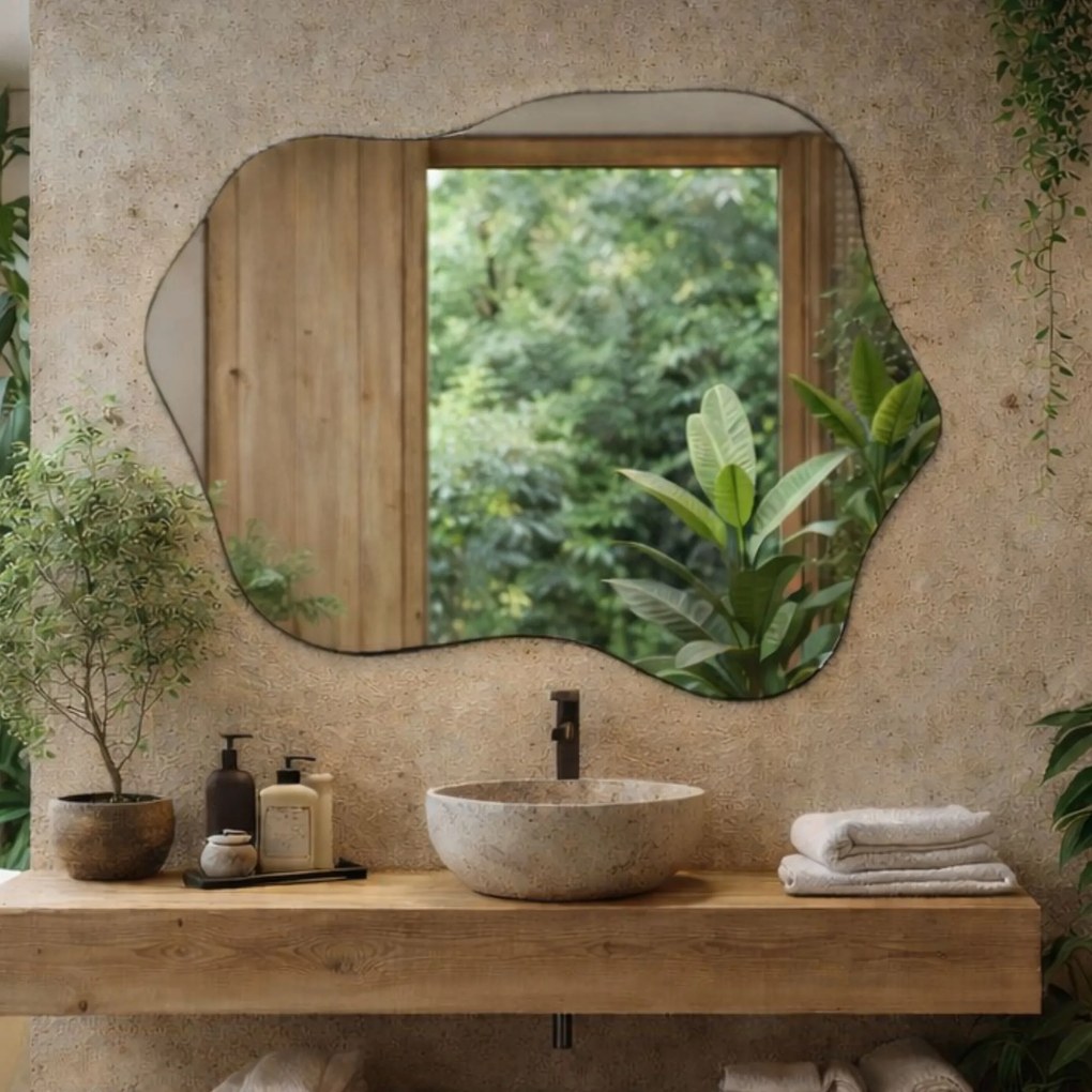 Lustro dekoracyjne o nieregularnym kształcie bez podświetlenia FLOW NATURE | Różne rozmiary | Różne kolory : Kolor tafli szkła - Brąz, Rozmiar - 114x89 cm