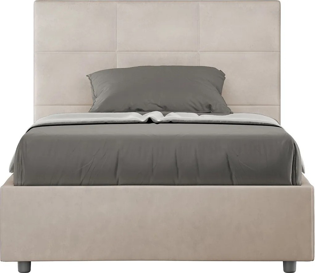 Łóżko wyposażone w stelaż z listwami z pojemnikiem tapicerowane 120x190 microfibra piaskowy Mika