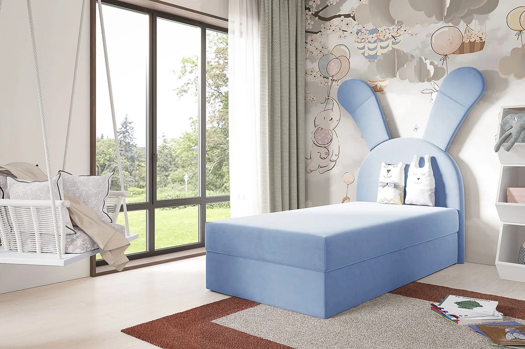 Niebieskie łóżko kontynentalne dla dziecka 100x200 cm N8-M53