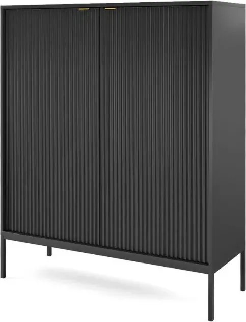 Cubero komoda wysoka 2-drzwiowa 140 cm nowoczesna z ryflowanymi frontami i metalowymi nogami