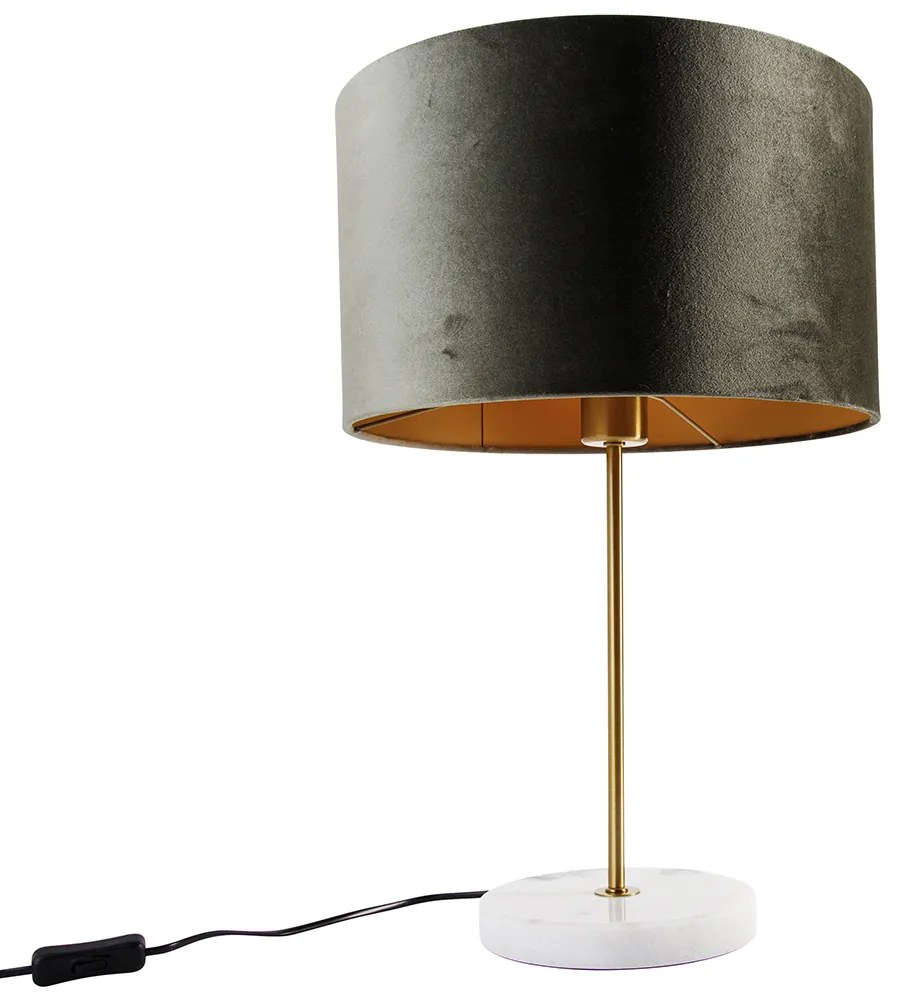 Lampa stołowa mosiężna z aksamitnym abażurem zielonym 35 cm - Kaso klasyczny/Antyczny Oswietlenie wewnetrzne