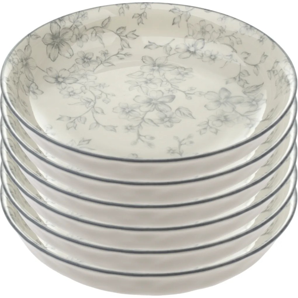 Zestaw 6 głębokich talerzy Delikatne kwiaty 20 cm, szary