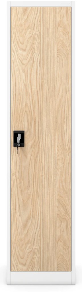 Biurowa szafa metalowa ALEX, 450 x 1850 x 400 mm, Eco Design: biała/ dąb sonoma