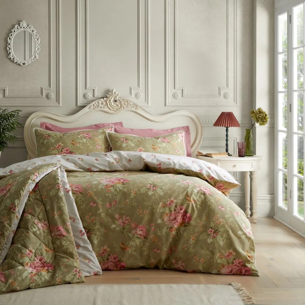 Biało-zielona pościel dwuosobowa 230x220 cm Penelope Floral – Catherine Lansfield