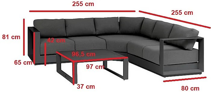 Narożnik aluminiowy dla 5 osób MADRID NEW (antracyt)