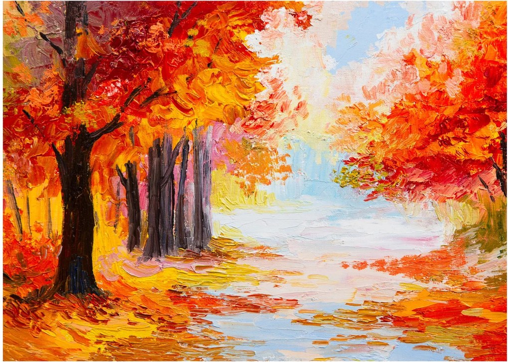 Obraz na szkle - Obraz na szkle olejny, kolorowa jesień (70x50 cm)