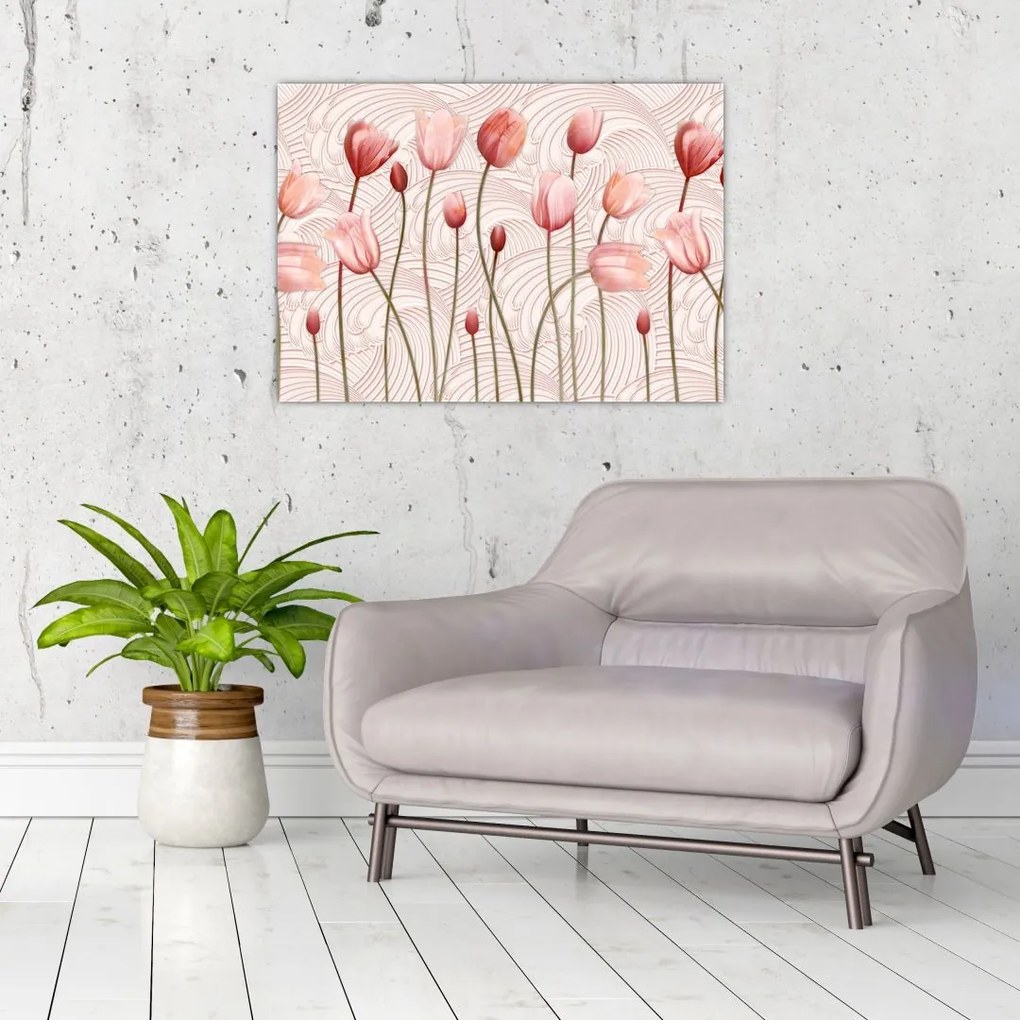 Obraz na szkle - Różowe tulipany (70x50 cm)