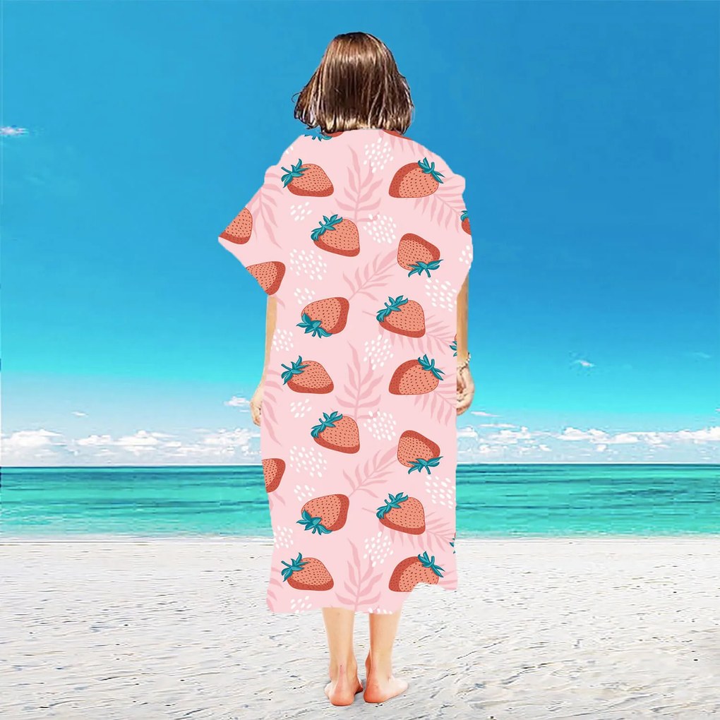 Ponczo plażowe STRAWBERRIES różowe 80x145 cm
