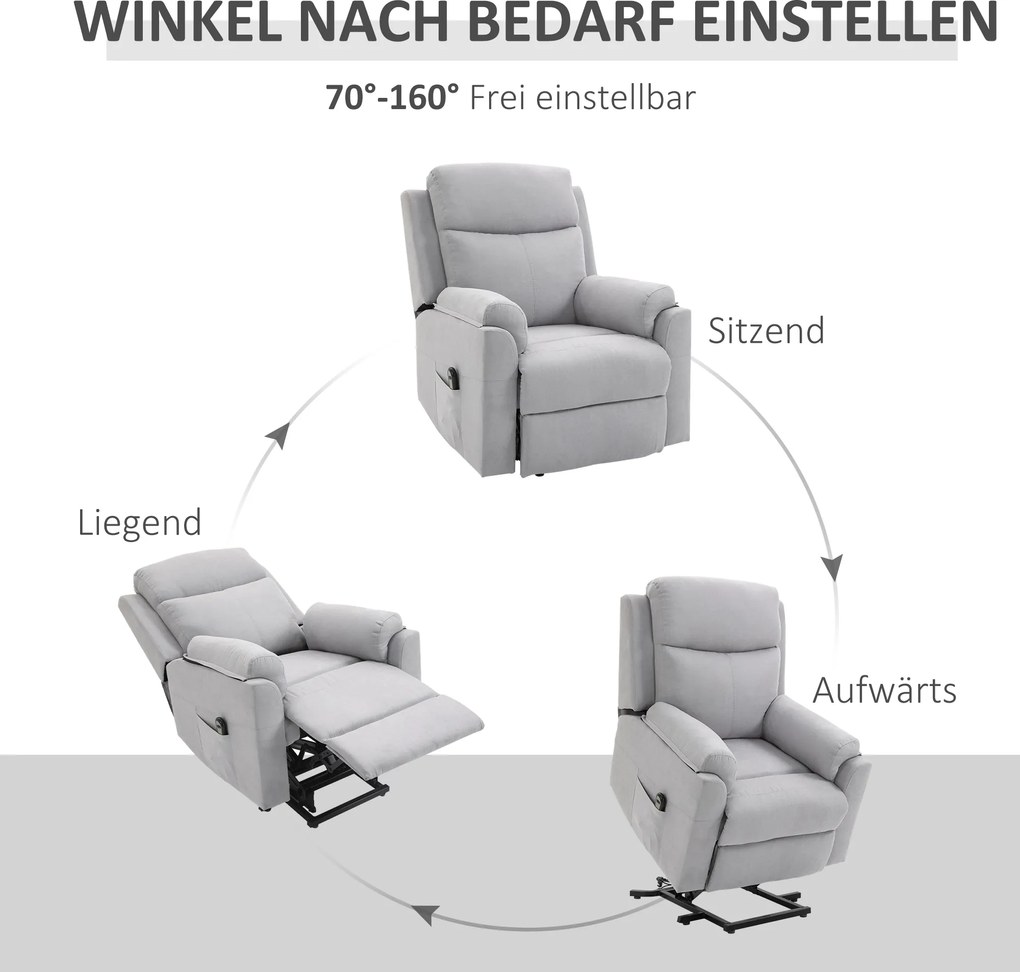 HOMCOM elektryczny fotel telewizyjny podnoszony z funkcją pomocy przy wstawaniu i relaksu w kolorze szarym | Aosom PL