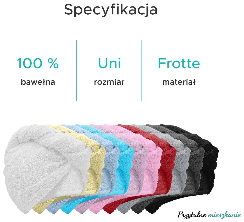 Szybkoschnący turban do włosów frotte czarny, 100% bawełna