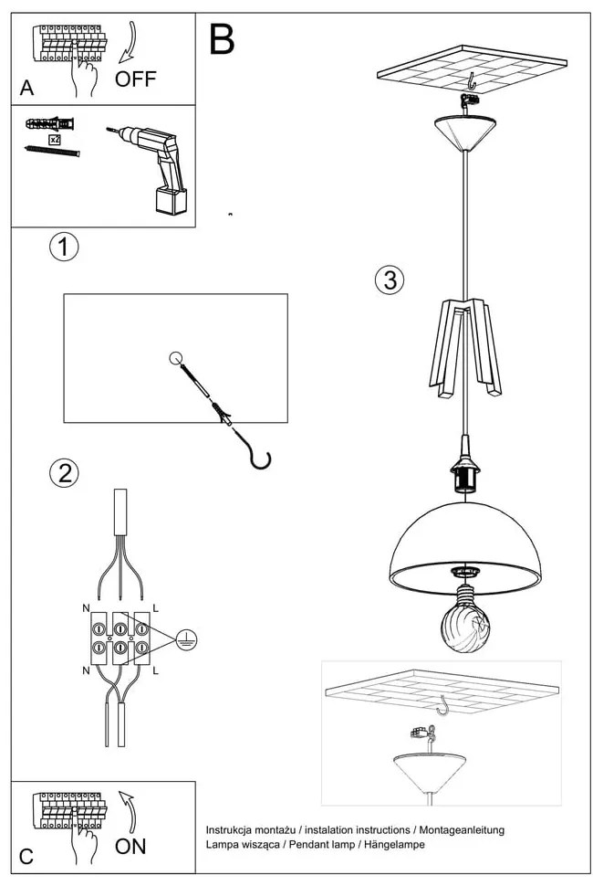 Czarno-beżowa lampa wisząca Nice Lamps Olla