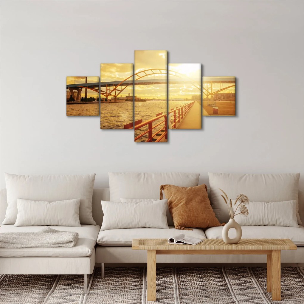 Obraz mostu z zachodem słońca (125x70 cm)