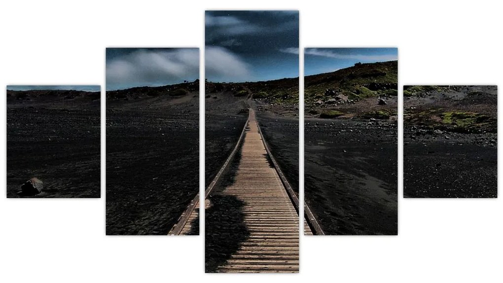 Obraz drewnianej ścieżki o zmierzchu (125x70 cm)