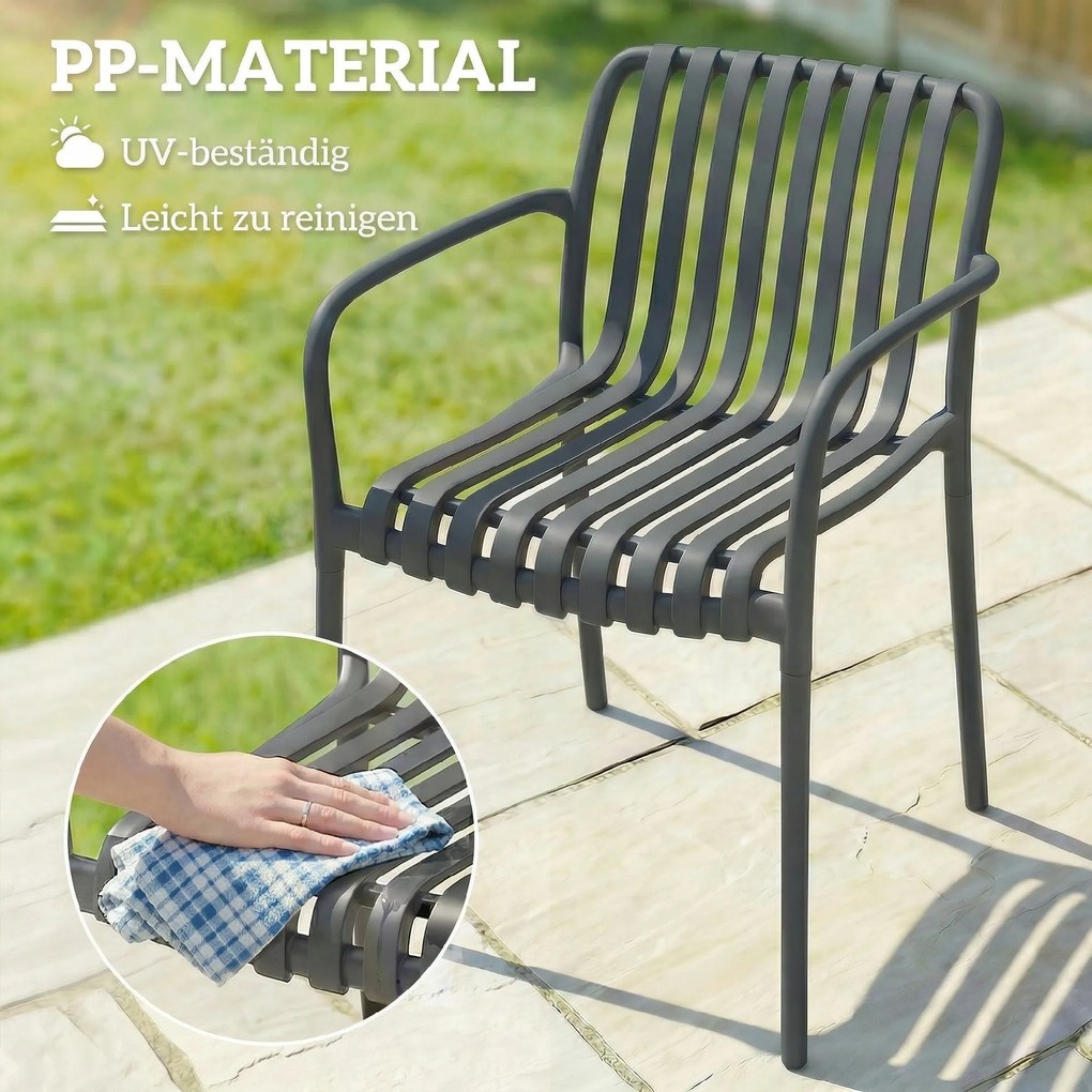 Outsunny Krzesła ogrodowe 4 szt. składane krzesła tarasowe z lamelowym siedziskiem i podłokietnikami, ergonomiczne, ciemnoszare | Aosom PL