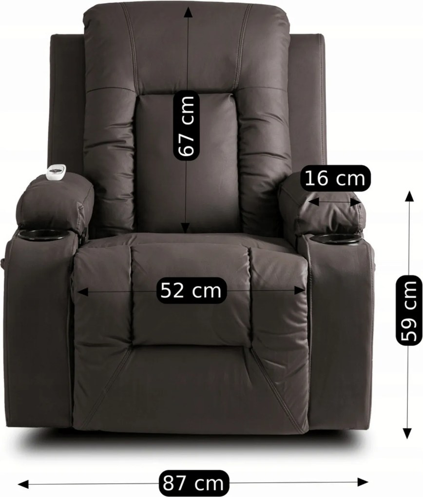 Fotel Masujący BOX Rozkładany Wypoczynkowy z Podnóżkiem Ciemnobrązowy Ekoskóra Nowoczesny