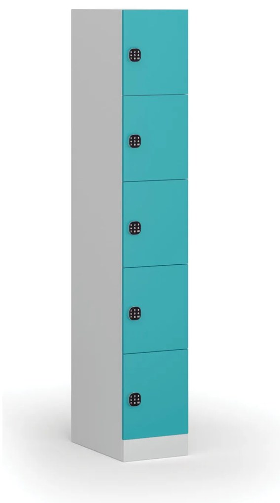 Szafka skrytkowa S1, 5 schowków, 1850 x 300 x 500 mm, zamek kodowy, drzwi zielone