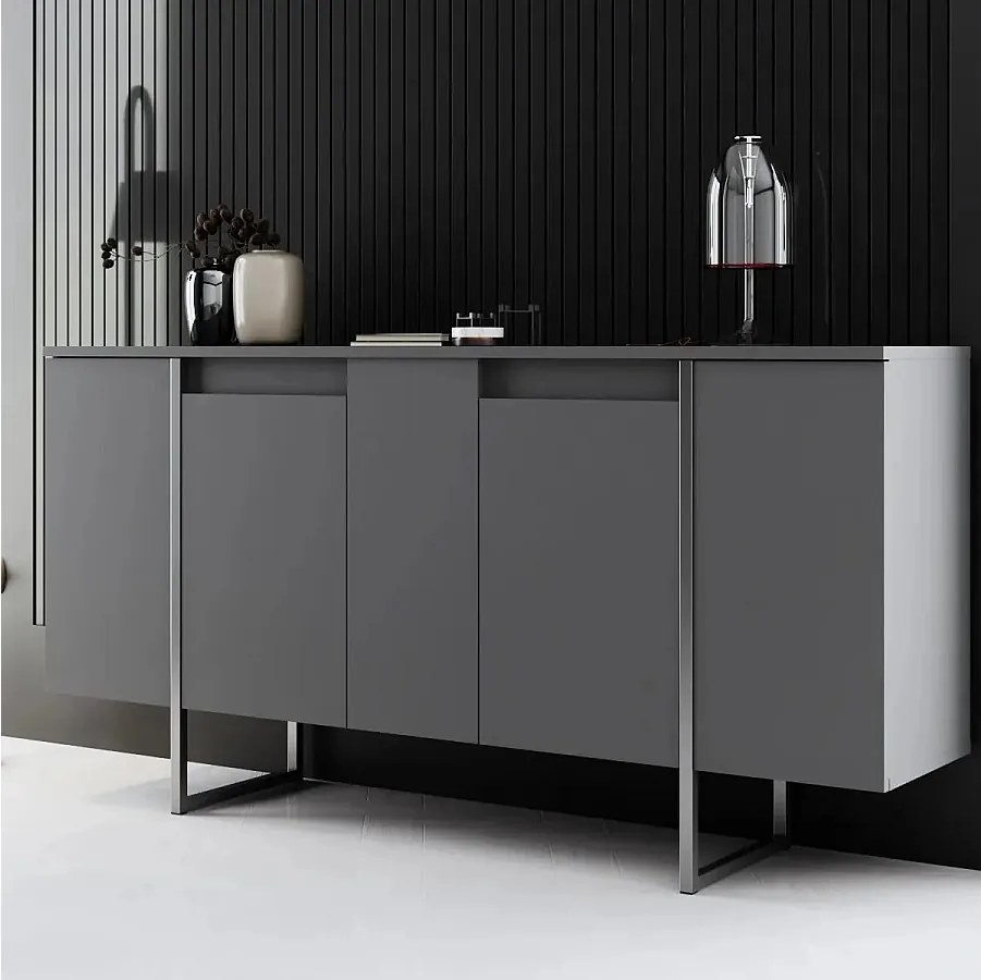 Komoda – 160 x 35 x 80 cm – Antracyt i srebro – Płyta wiórowa pokryta melaminą