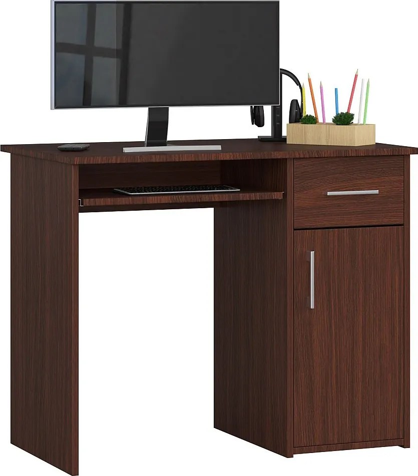 Biurko AKORD PIN Wenge 90 cm biurko komputerowe 1 drzwi 1 szuflada kolor Wenge mat 3 półki 90x50x74 cm