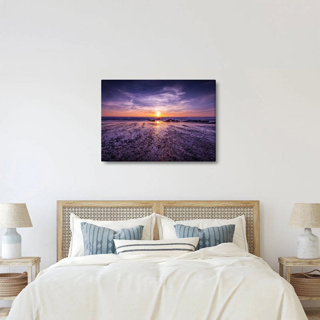Obraz plaży - zachód słońca (70x50 cm)