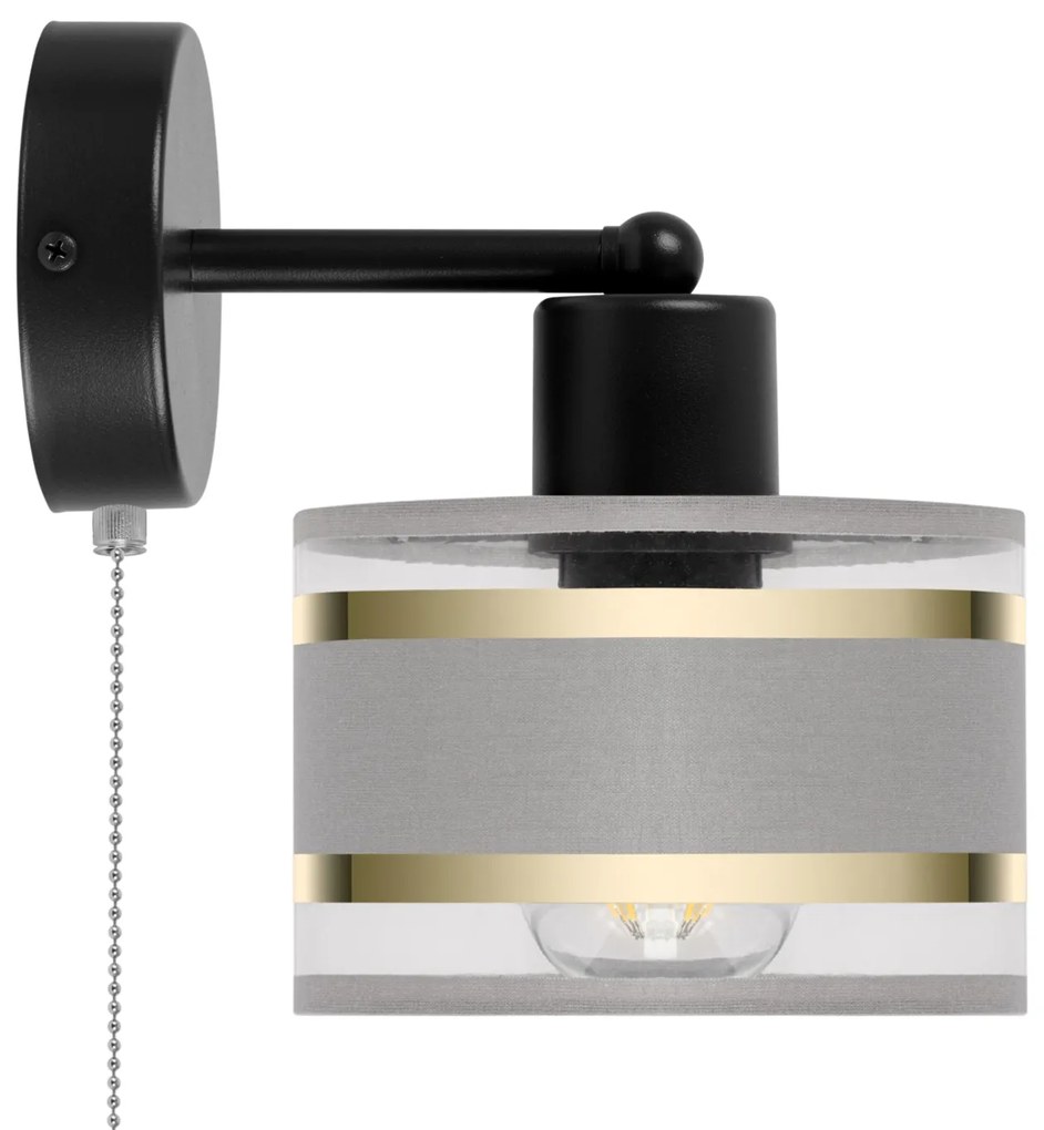 Czarny kinkiet LED z włącznikiem z szarym abażurem SHWD-TI-1010SC-GR j