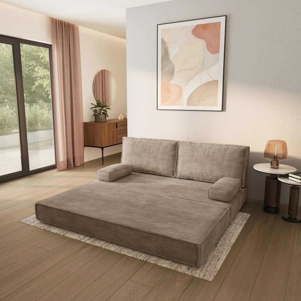 Masseno Sofa piankowa SILAR z funkcją spania, Kanapa z pianki do salonu, Bezmontażowa, Tkanina sztruksowa – Beżowy POSO 02