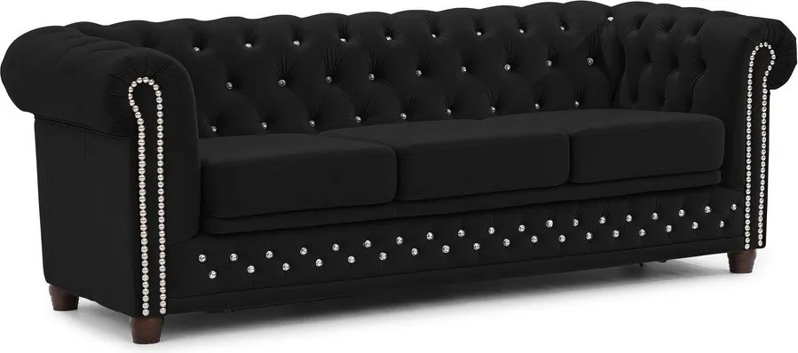 Czarna aksamitna rozkładana sofa 203 cm York Blik – Ropez