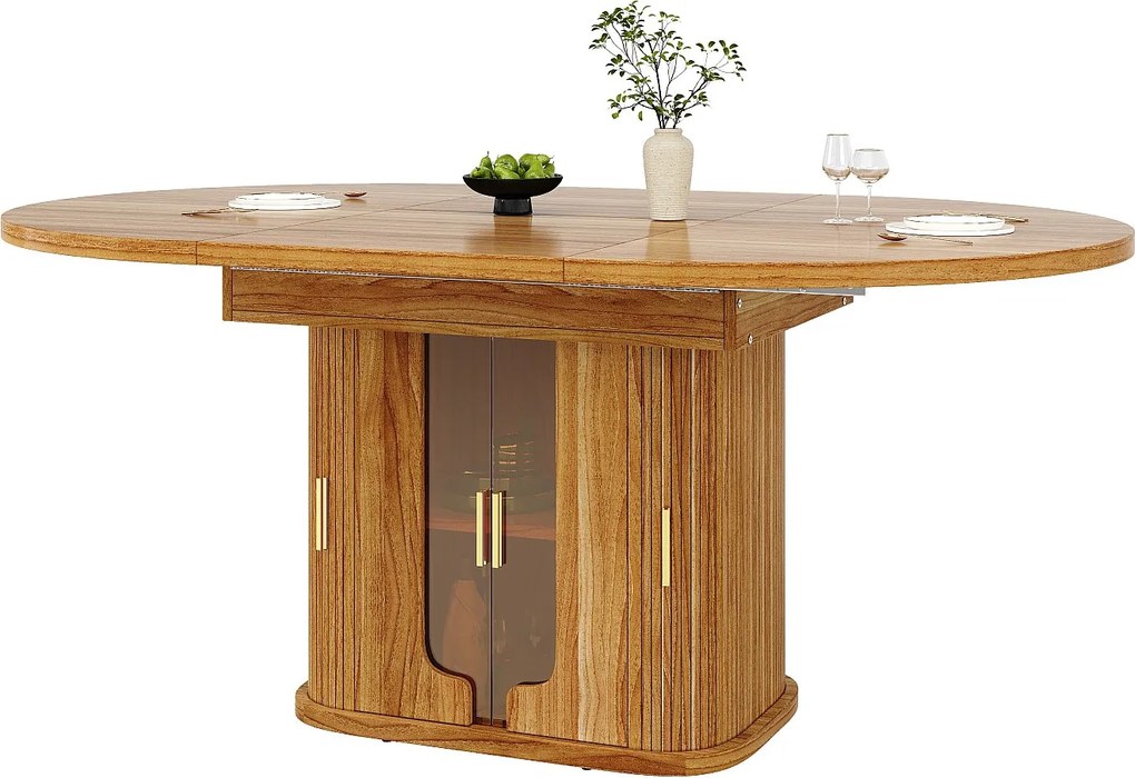Stol jadalniany rozsuwany - MDF - Stół okrągły - 118-158 cm - 6 osób - z szklanymi drzwiami - Kolor drewna orzechowego