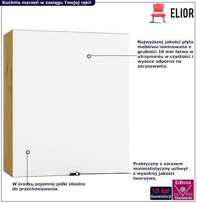 Jednodrzwiowa Szafka Biały Kuchenna Górna 60 Cm + Dąb Artisan S0-N79