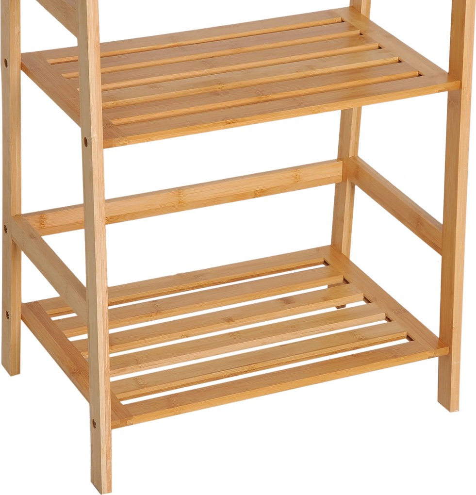 HOMCOM Regał na Książki, 4 Poziomy, Design Drabiniasty, Bambus, Kolor Naturalny