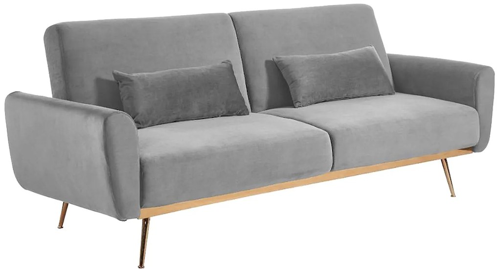 3-osobowa kanapa z funkcją spania rozkładana z weluru LAUNEI - Kolor jasnoszary