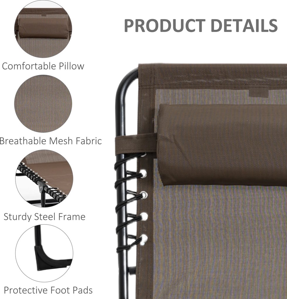 Outsunny Leżak składany z poduszką na szyję, rama stalowa, pokrycie z siatki, obciążenie do 120 kg, kolor brązowy