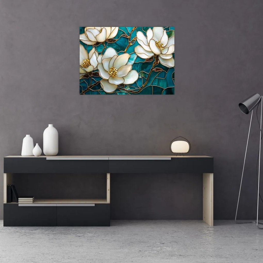 Obraz na szkle - Witraż z magnolią (70x50 cm)