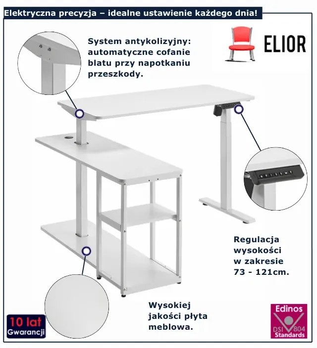 Ergonomiczne białe narożne biurko elektryczne K6-Z47