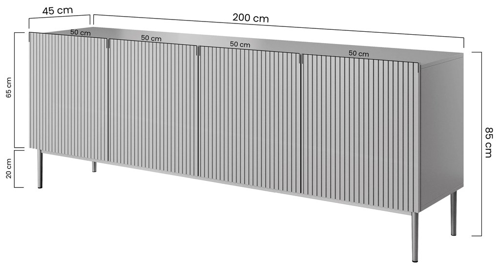 Komoda Nicole 200 cm na metalowych nogach - kaszmir / czarne nóżki