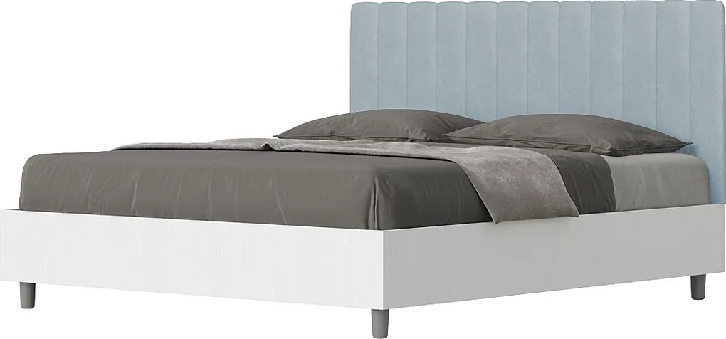 Łóżko bez stelaża 160x190 konstrukcja Frassino biała zagłówek microfibra Błękitny Kaia