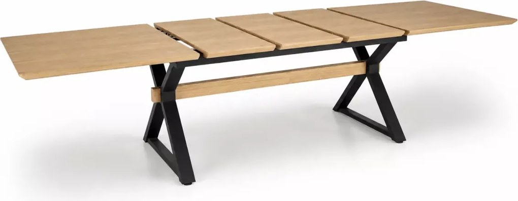Stół prostokątny Nova rozkładany 180-300/100/75 cm, blat okleina naturalna, metalowe czarne nogi