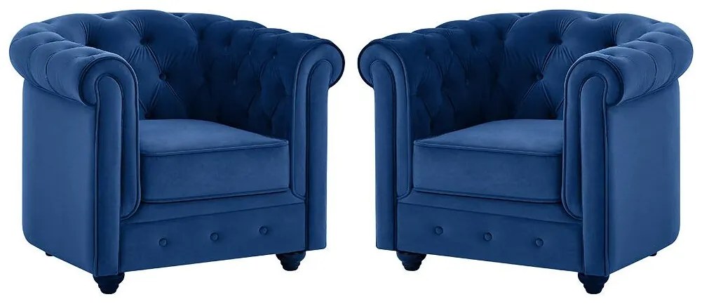 Komplet 2 foteli CHESTERFIELD - Welur w odcieniu niebieskim królewskim