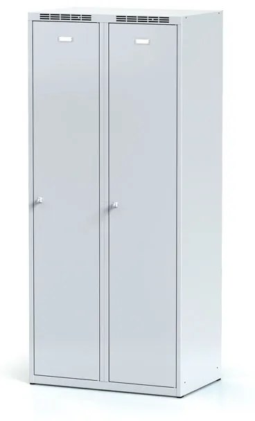 Alfa 3 Szafka ubraniowa z przegrodą, 2-drzwiowa, 1800 x 800 x 500 mm, zamek cylindryczny, drzwi szare