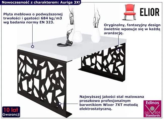 Stolik kawowy z metalowym stelażem czarny + biały W7-F44