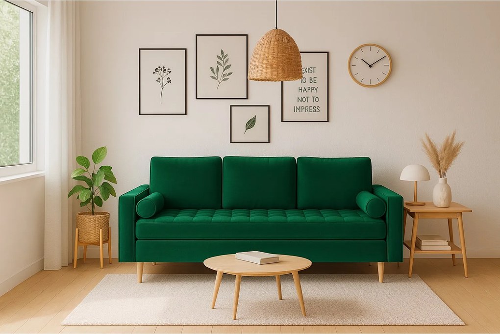 Rozkładana sofa MONZA 225x95x100 cm – butelkowa zieleń Monolith 37
