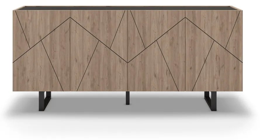 Czarno-naturalna niska komoda w dekorze dębu 180x80 cm Milena – Marckeric