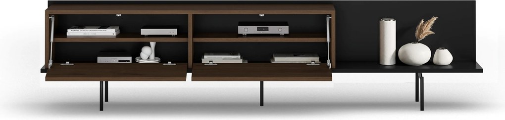 Szafka RTV Zenar 200 cm z metalowymi nogami - orzech elegant / czarny