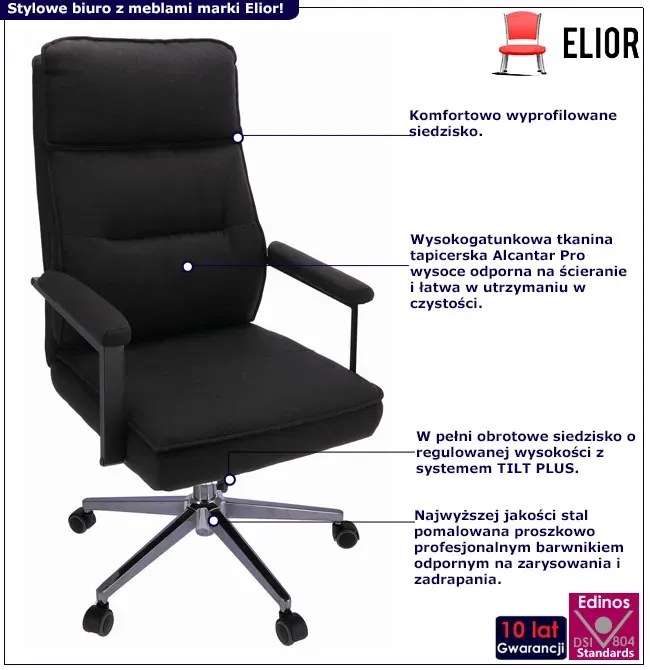 Czarny tapicerowany fotel gabinetowy regulowany - Veston 3X